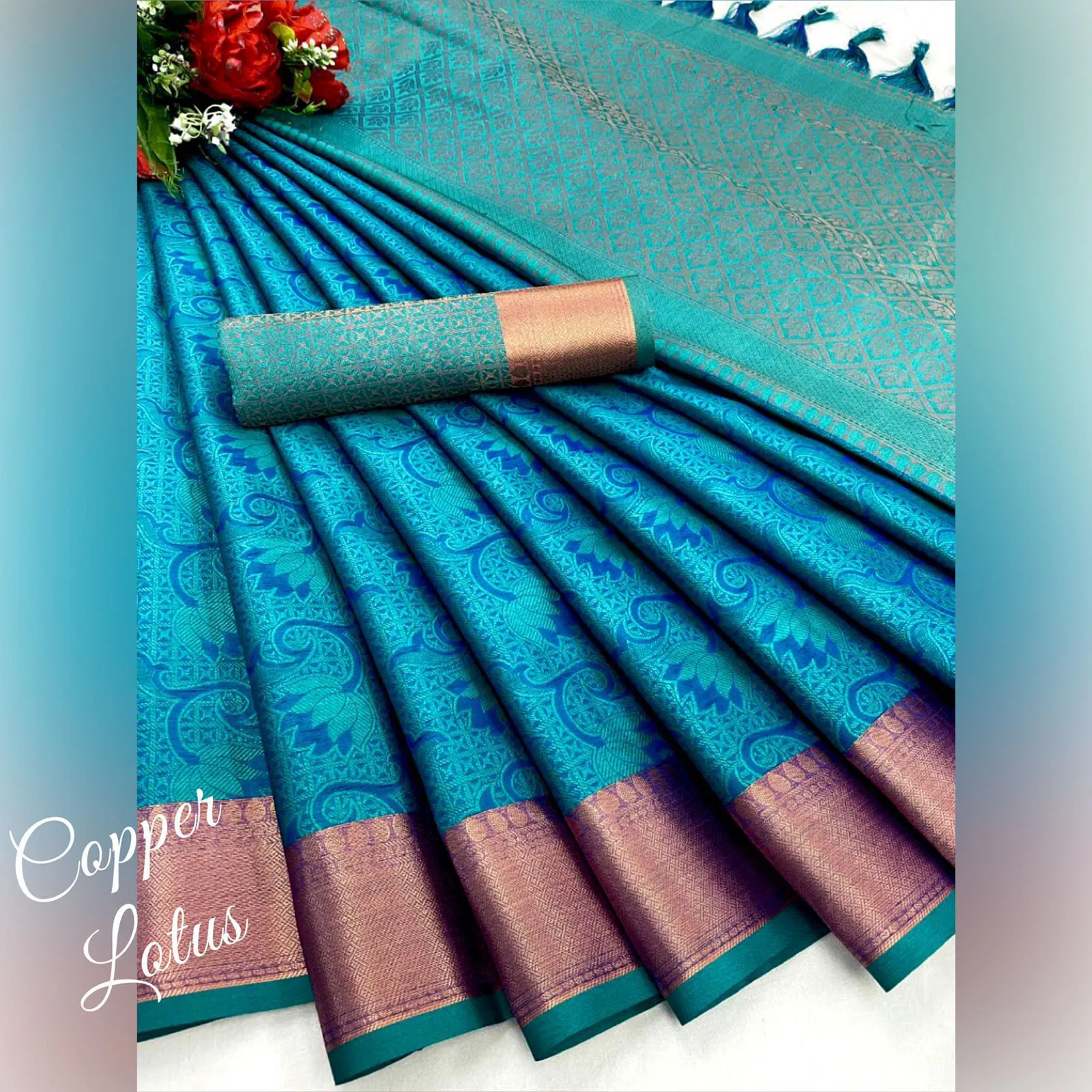 Aab Lotus Copper Mercerised Copper Silk Wholesale Designer Sarees